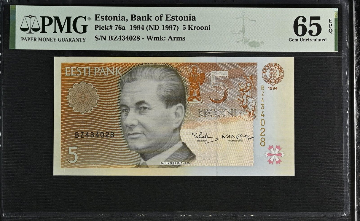 Estonia 5 Krooni 1992 ND 1994 P 71 b Gem UNC PMG 65 EPQ