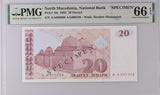 North Macedonia 20 Denari 1993 P 10 s SPECIMEN Gem UNC PMG 66 EPQ
