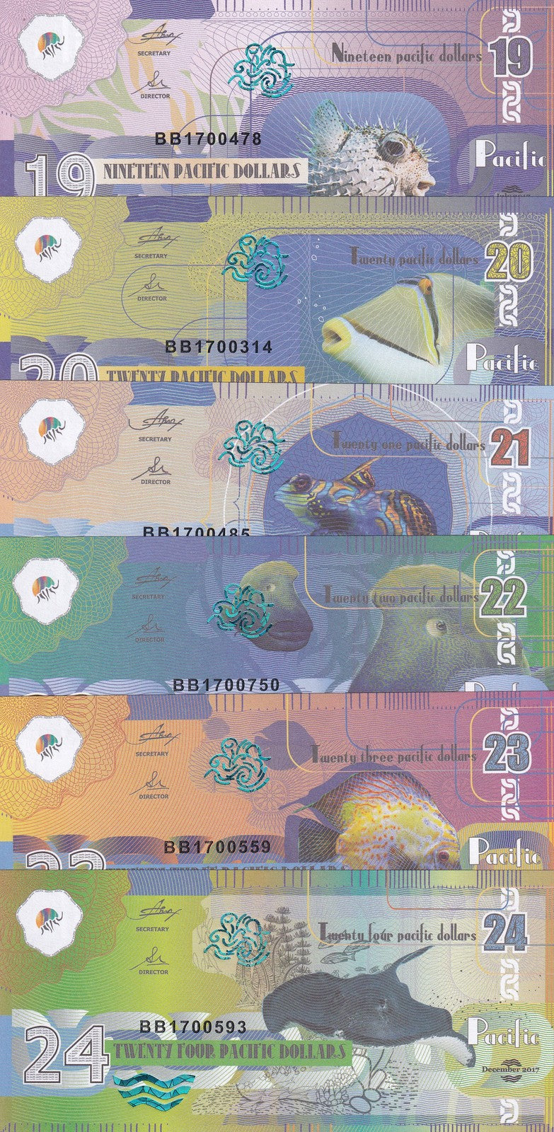 Pacific Ocean set 6, 19 20 21 22 23 24 Dollars 2017 Fantasy stingray