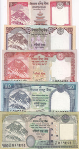 Nepal Set 5 UNC 5 10 20 50 100 Rupees 2012 P 69 70 71 72 73