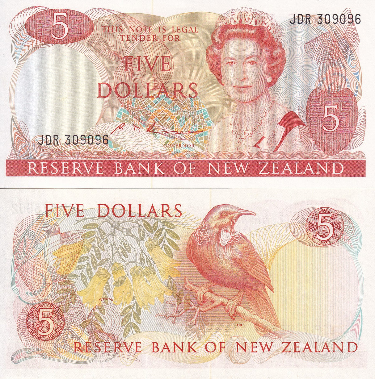 New Zealand 5 Dollars ND 1981-1992 P 171 b UNC