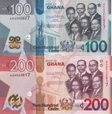 Ghana Set 2 PCS 100 200 Cedis 2022 P 50 51 UNC