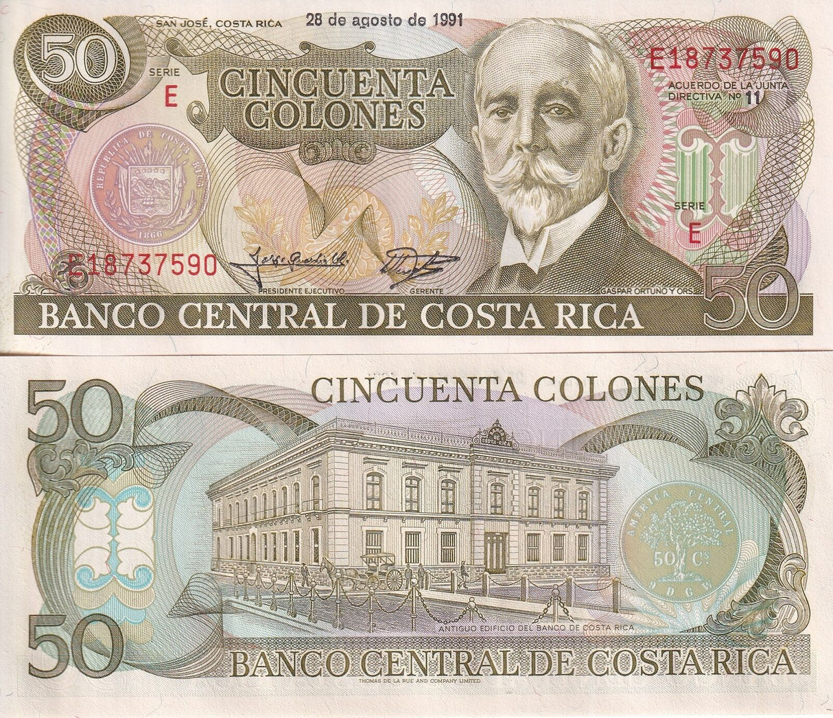 Costa Rica 50 Colones 1991 P 257 a UNC
