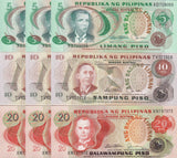 Philippines Set 3 x Lot 3 = 9 UNC 5 10 20 Piso ND 1978 P 160 161 162