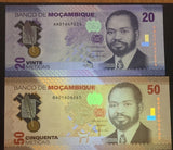 Mozambique set 2 UNC 20 50 Meticais 2024 Polymer New family P 155 156