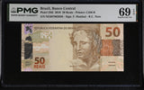 Brazil 50 Reais 2010 P 256 i Superb Gem UNC PMG 69 EPQ ,Printer CdM-B