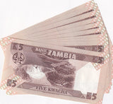 Zambia 5 Kwacha ND 1980-1988 P 25 d UNC LOT 10 PCS