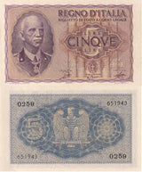 Italy 5 Lire 1940 P 28 UNC
