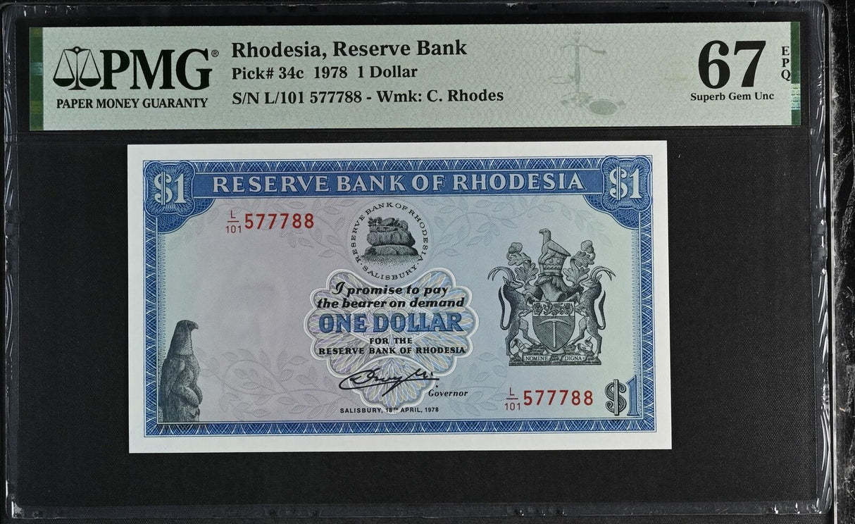 Rhodesia 1 Dollar 1978 P 34 c Superb Gem UNC PMG 67 EPQ