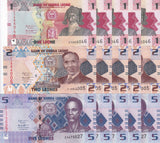 Sierra Leone Set 3 X LOT 5= 15 Pcs 1 2 5 Leones 2022 P 34 35 36 (CUT ZERO) UNC