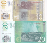 Serbia Set 2 Pcs 10 20 Dinara ANDOM DATE P 46 47 UNC