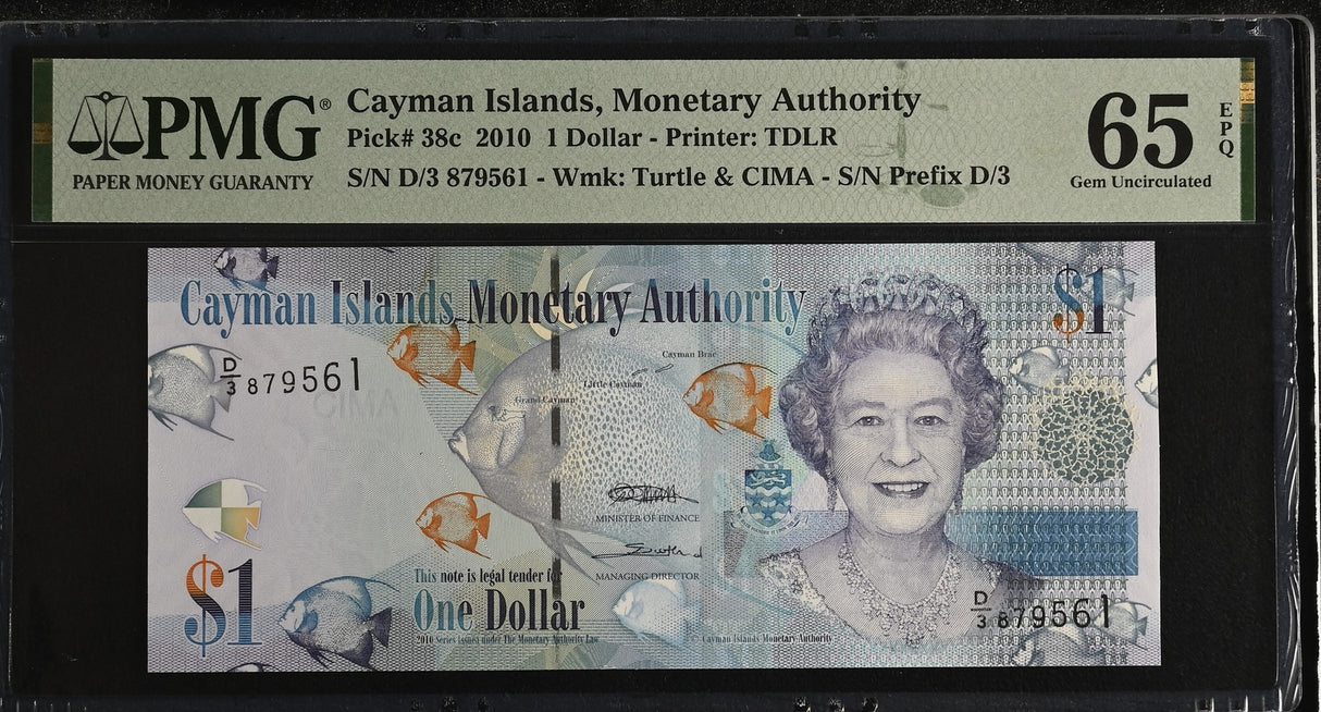 Cayman Islands 1 Dollar 2010 P 38 c D/3 Gem UNC PMG 65 EPQ