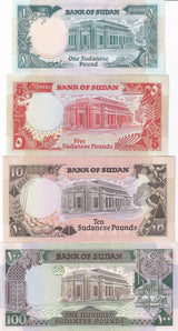 Sudan SET 4 UNC 1 5 10 100 Pound 1987-1991 P 39 44 45 46