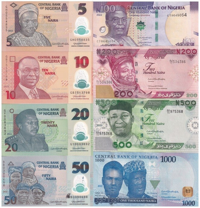 Nigeria Set 8 Pcs 5 10 20 50 to 1000 Naira Mixed Year P 34 38 39 - 47 48 49 UNC