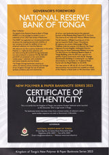 Tonga Set 6 UNC 2 20 50 100 (5 10 Polymer) Pananga 2023 2024 P 50-55 With Folder
