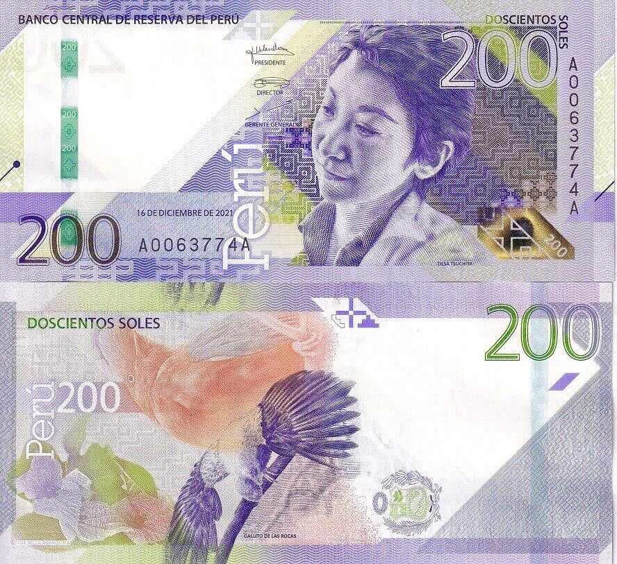 Peru 200 Soles 2021 P 200 Gallito De las Rocas Bird UNC ,Flor Bella Abanquina