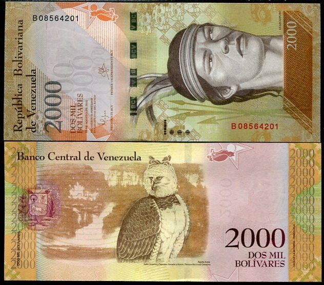 Venezuela 2000 Bolivares 2016 P 96 UNC, American harpy eagle