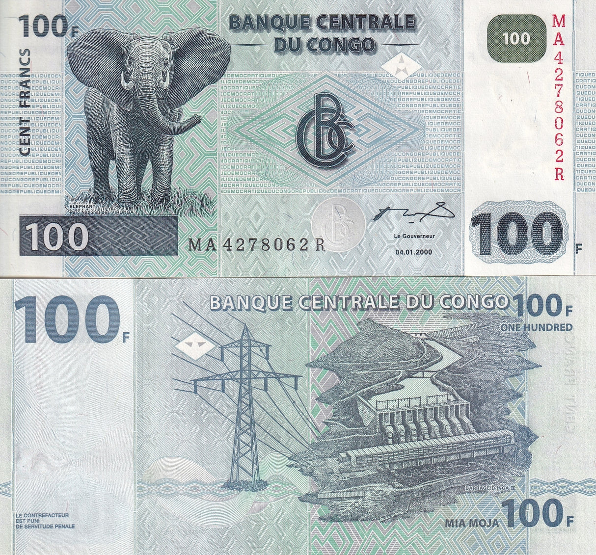 Congo 100 Francs 2000 P 92 UNC