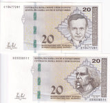 Bosnia & Herzegovina Set 2 UNC 20 Convertible Maraka 2012 P 82 P 83
