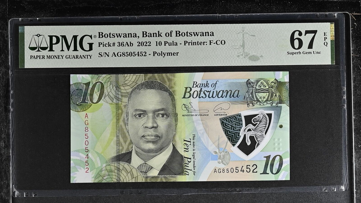 Botswana 10 Pula 2022 P 36Ab Polymer Superb Gem UNC PMG 67 EPQ