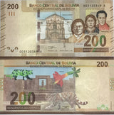 Bolivia 200 Bolivianos 1986 ND 2018 P 252 a UNC ,Tiwanaku, Kantuta ,Andean cat
