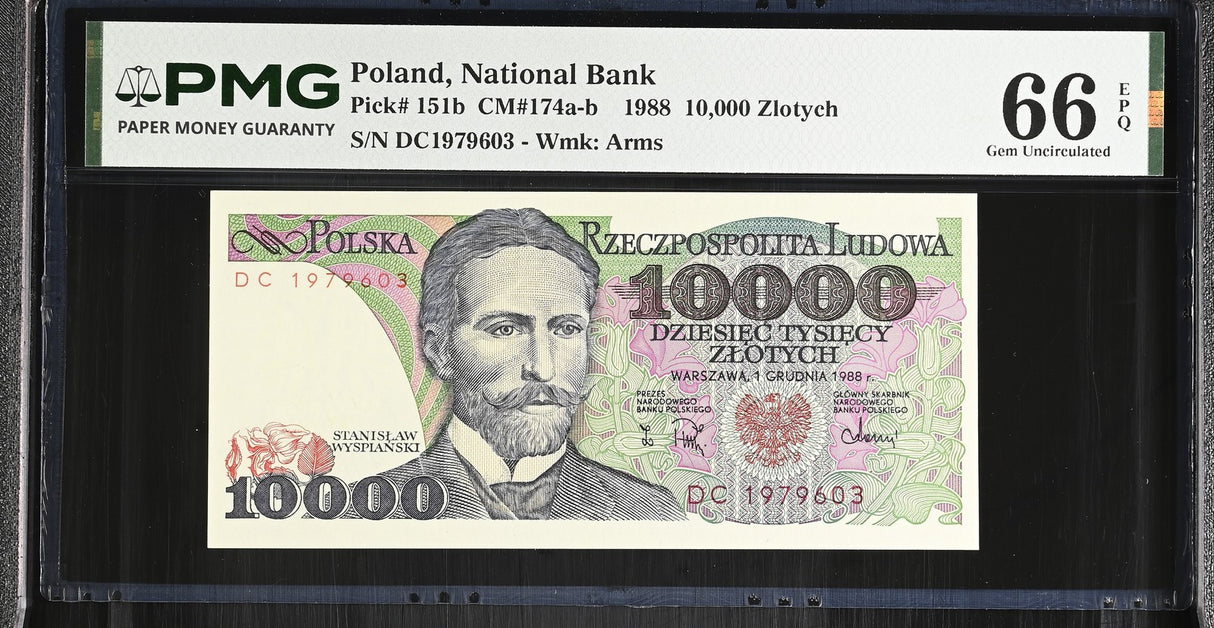 Poland 10000 Zlotych 1988 P 151 b Gem UNC PMG 66 EPQ