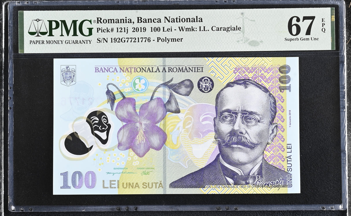 Romania 100 Lei 2019 Polymer P 121 j Superb Gem UNC PMG 67 EPQ