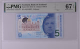 Scotland 5 Pound 2016 P 130 Bank of Scotland Superb Gem UNC PMG 67 EPQ