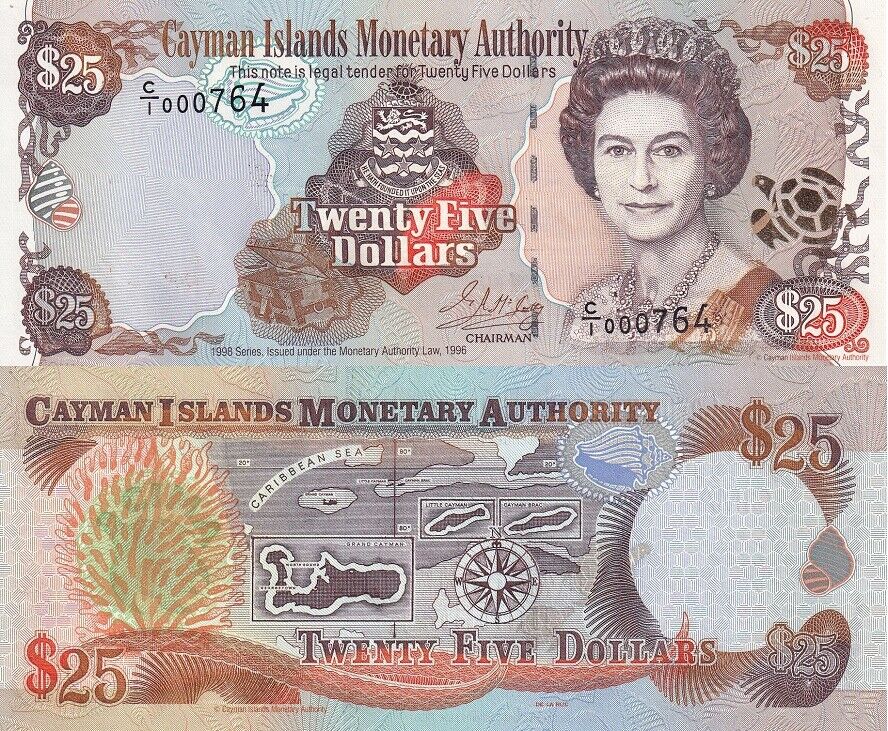 Cayman Islands 25 Dollars 1998 Prefix C/1 P 24 UNC