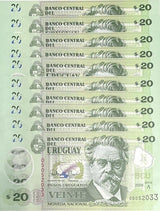 Uruguay 20 Pesos 2020 P 101 Polymer UNC LOT 10 PCS