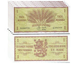 Finland 1 Markka 1963 P 98 UNC LOT 5 PCS