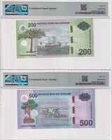 Suriname SET 2 ;200 500 dollars 2024 P 166A P 166B NEW Denom Gem UNC PMG 66 EPQ