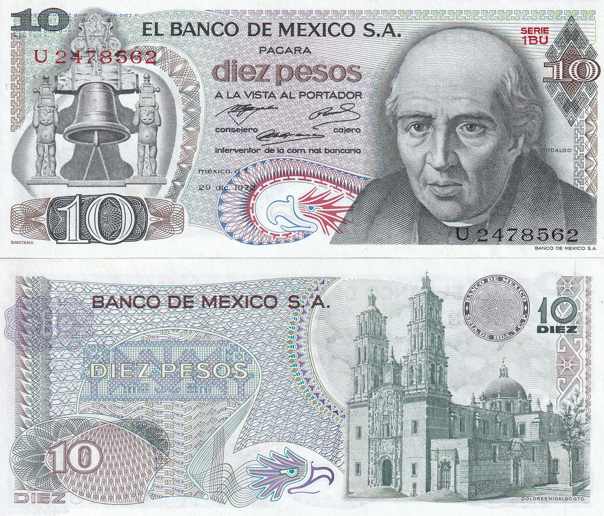 Mexico 10 Pesos 1972 Series BU P 63 e UNC