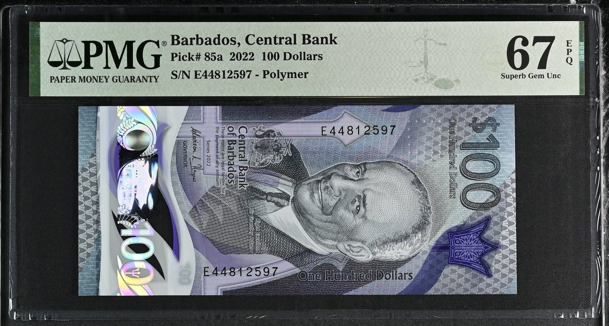 Barbados 100 Dollars 2022 Polymer P 85 a Superb Gem UNC PMG 67 EPQ