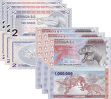 Beringia B.C. Set 2 XLot 3 PcS 1000000 1 2 Million Dinars 2012 Polymer Dinosours