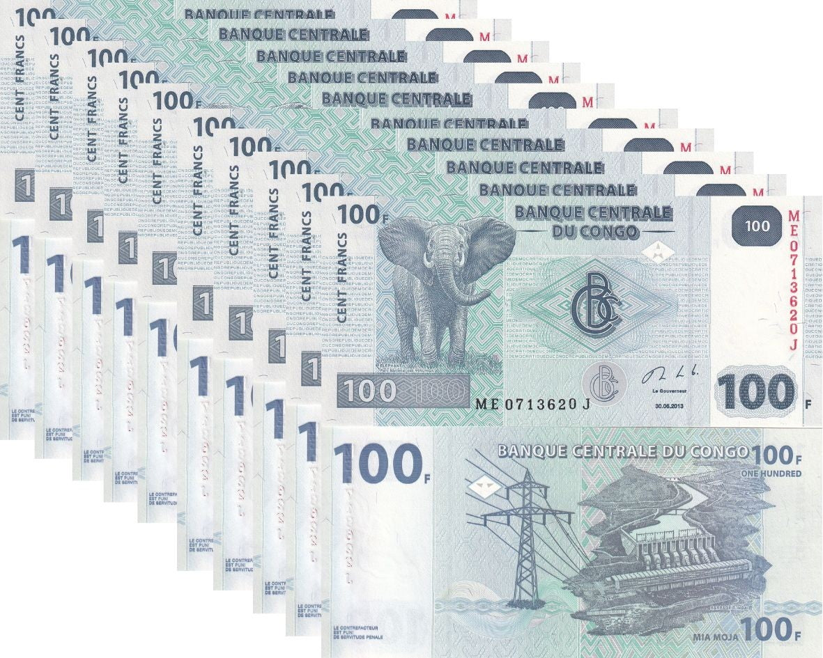 Congo DEMOCRATIC REPUBLIC 100 Francs 2013 P 98 UNC LOT 10 PCS HdM