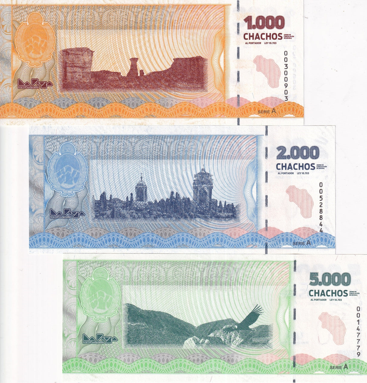 Argentina Set 3 PCS 1000 2000 5000 Chachos 2024  La Rioja Province UNC