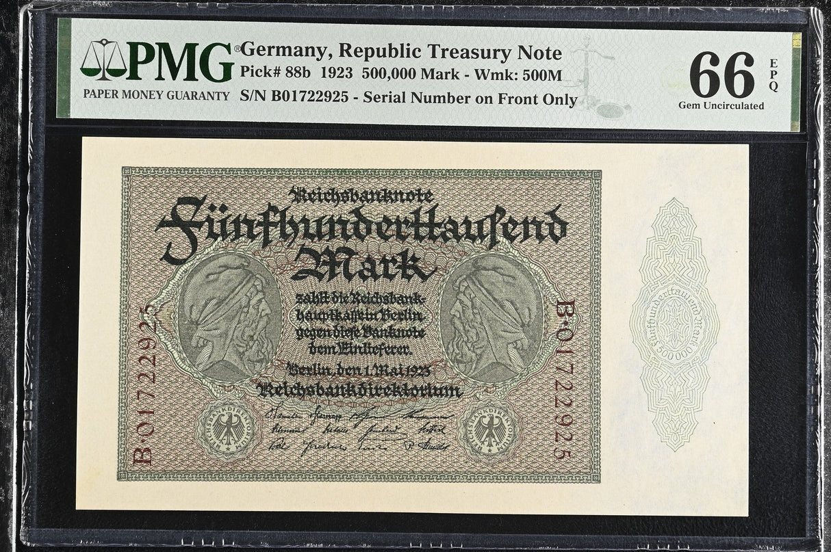 GERMANY 500000 MARK 1923 P 88 b Gem UNC PMG 66 EPQ