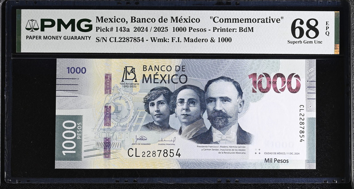 Mexico 1000 Pesos 2024 / 2025 P 143 Commemorative Superb Gem UNC PMG 68 EPQ
