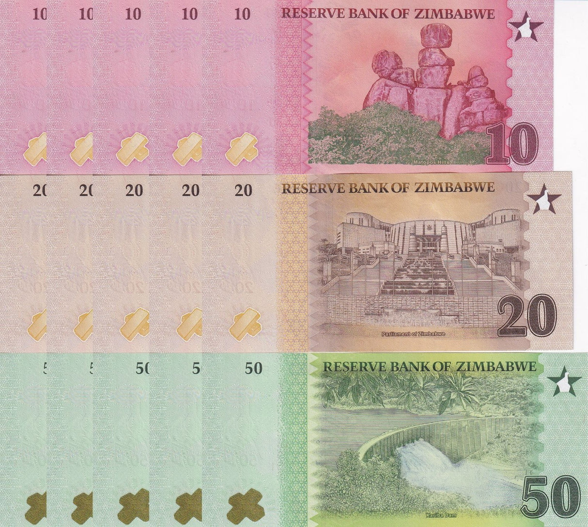 Zimbabwe SET 3 X 5 SETS = 15 UNC 10 20 50 Zig 2026 P 115 116 117 RHINO NEW