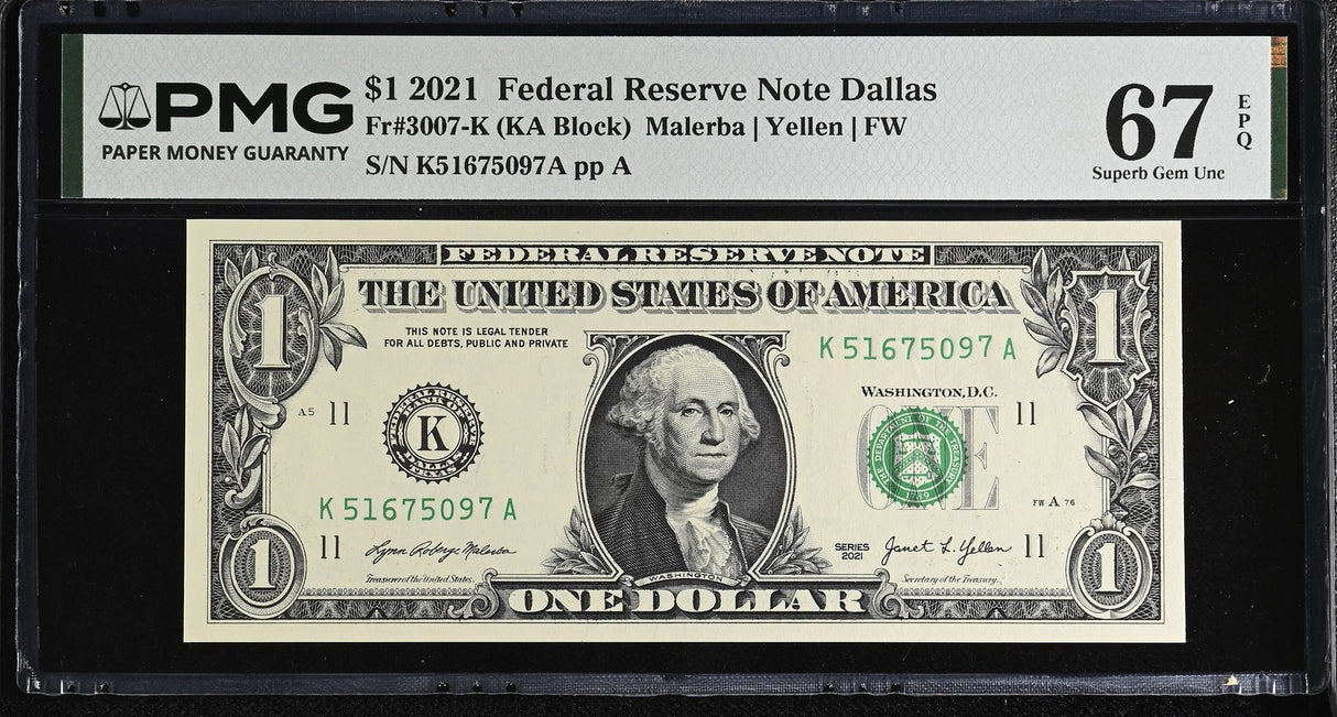 United States 1 Dollar Usa 2021 P 549 K Dallas Superb Gem UNC PMG 67 EPQ TOP POP