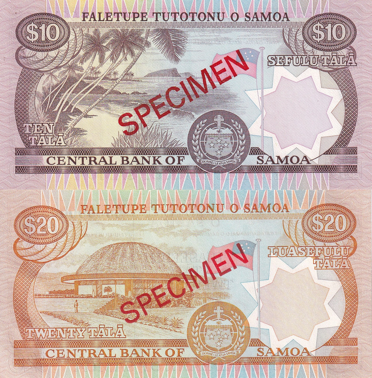 Western Samoa Set 2 UNC 10 20 Tala 2002 P 34 35 Specimen , Fisherman