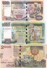 Sri Lanka SET 3 UNC 500 1000 2000 Rupees 2005-2006 P 119 120 121