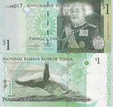 Tonga 1 Pa'anga 2009/2014 P 37 b UNC , King Siaosi (George) V Tupou ,Whale