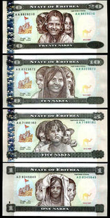 Eritrea Set 4 Pcs 1 5 10 20 Nakfa 1997 P 1 2 3 4 UNC