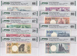 Poland Set 9; 1 2 5-20-500 Zlotych 1990 P164-172 Gem UNC PMG 58 66 67 68 EPQ