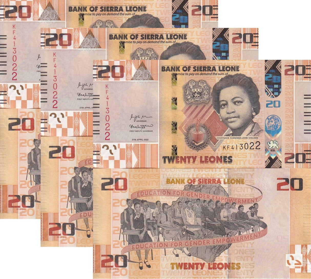 Sierra Leone 20 Leones 2022 P 38 UNC LOT 5 PCS