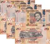 Sierra Leone 20 Leones 2022 P 38 UNC LOT 5 PCS