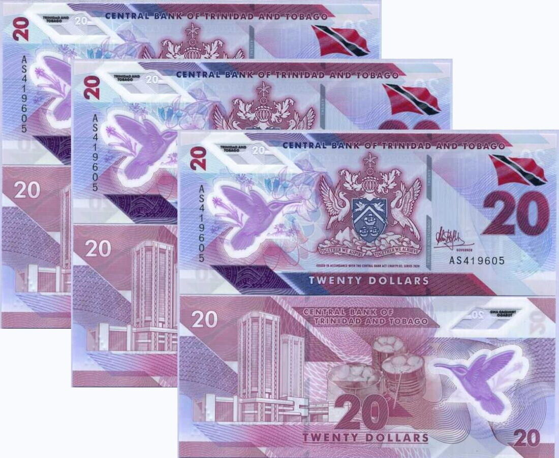 Trinidad & Tobago 20 Dollars 2020/2021 Polymer P 63 UNC LOT 3 PCS