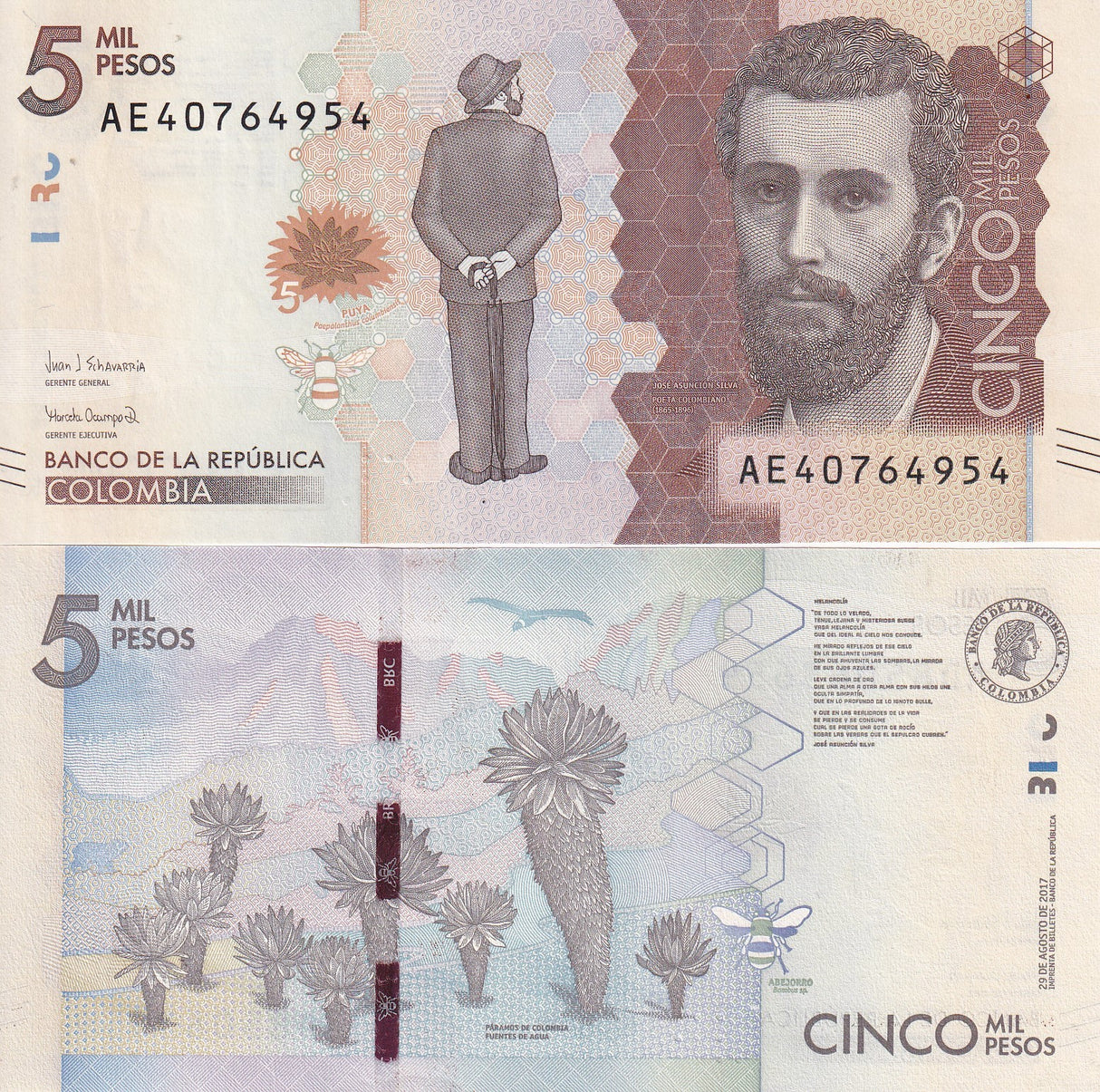 Colombia 5000 Pesos 2017 P 459 c UNC